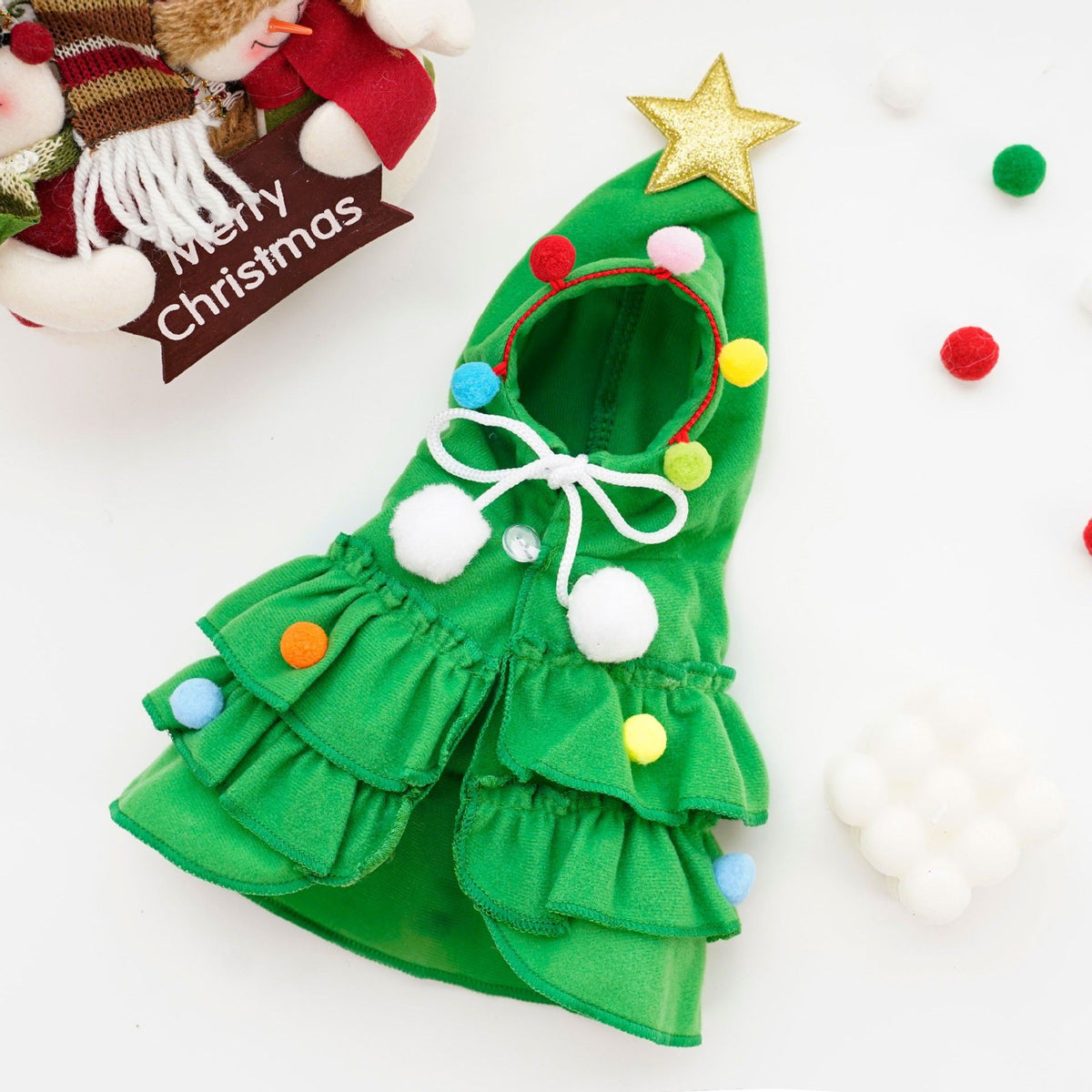Christmas Pet Clothes Dog Cat Winter Cotton Christmas tree cloak Green L