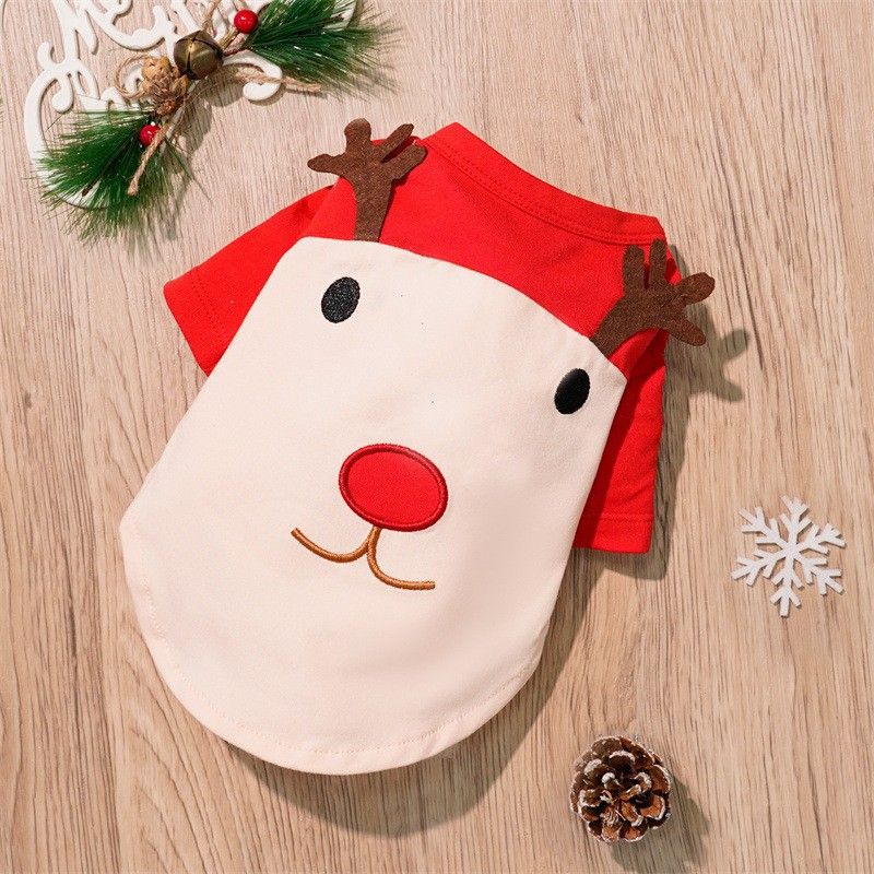 Christmas Pet Clothes Dog Cat Winter Cotton T-shirt Christmas red White Deer face L