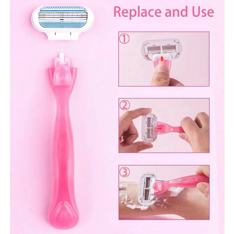 Jiyun Manual Shaving Razor 3 Layer Blade Pink 1 tool holder 4 tool head