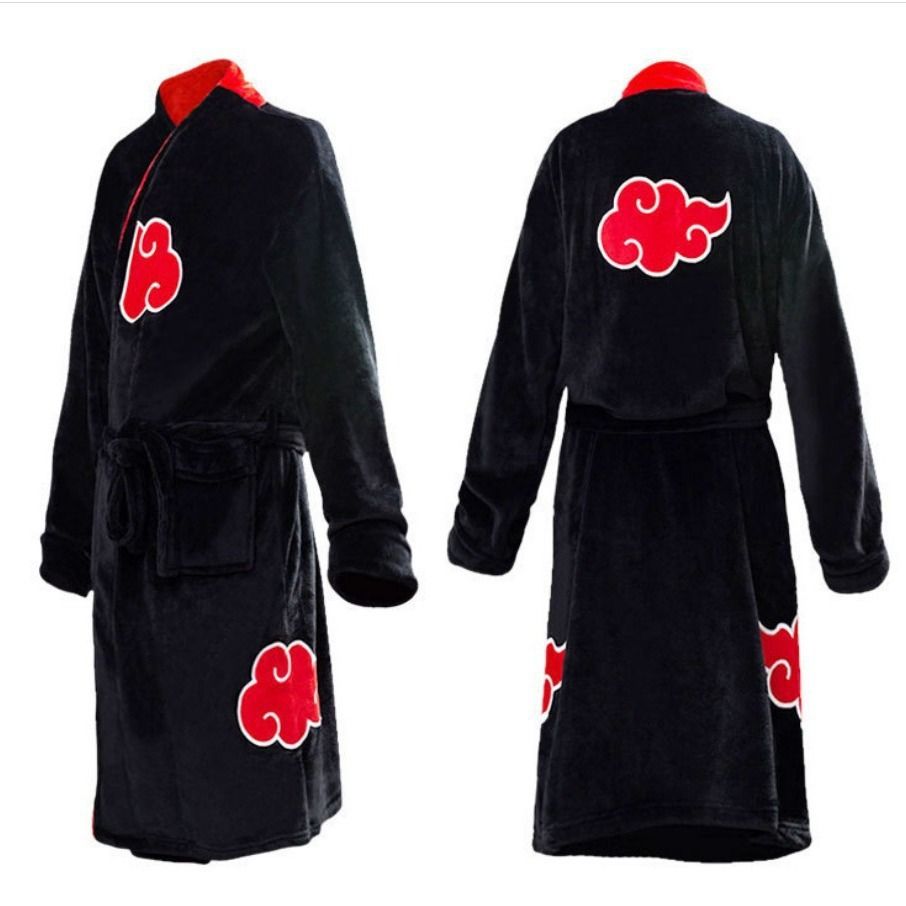 Akatsuki Flannel Bathrobe Naruto Sleepwear Unisex Akatsuki red cloud hokage bathrobe M