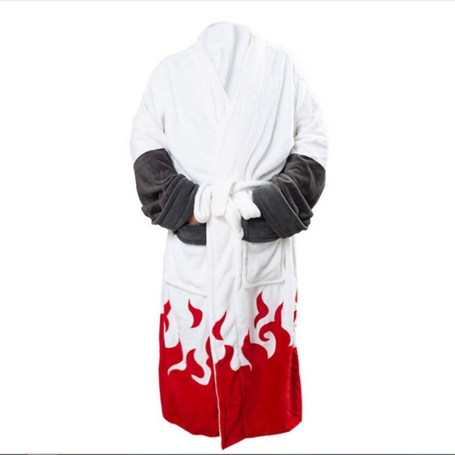Akatsuki Flannel Bathrobe Naruto Sleepwear Unisex Akatsuki red cloud hokage bathrobe L