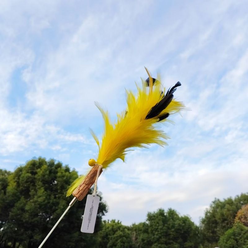 CHIYOOSU Cat Teaser Wand with Feather Bell Cocktail flower replacement head yellow