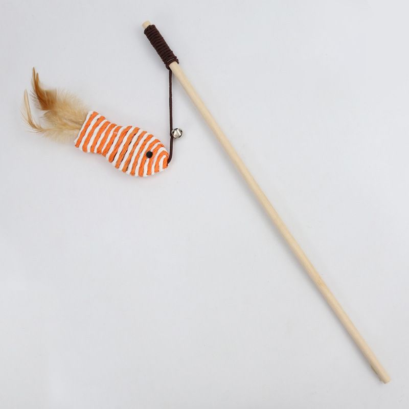 Wooden Cat Teaser Stick Water Drop Pet Feather Mouse Wooden Pole Feather Small Fish As shown in the figure