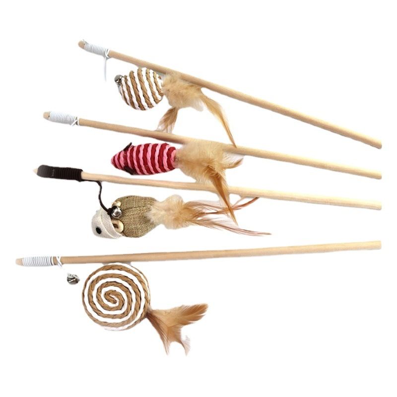 Wooden Cat Teaser Stick Water Drop Pet Feather Mouse Wooden Rod sackcloth mouse As shown in the figure