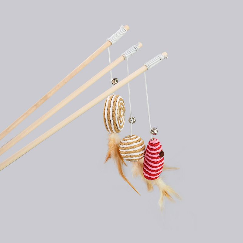 Wooden Cat Teaser Stick Water Drop Pet Feather Mouse Wooden Rod sackcloth mouse As shown in the figure
