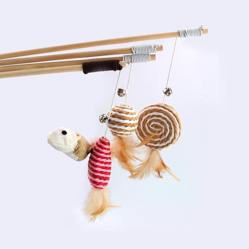 Wooden Cat Teaser Stick Water Drop Pet Feather Mouse Wooden Rod sackcloth mouse As shown in the figure