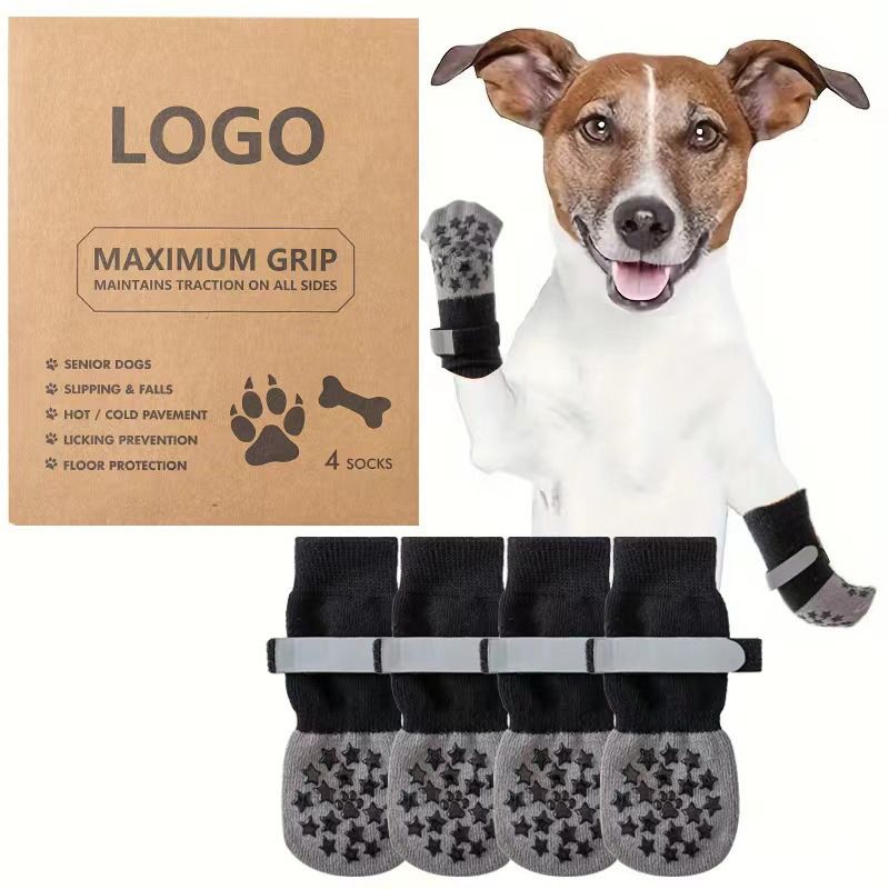 Dog Shoes Non Slip Indoor Outdoor Cotton Black star - double-sided adhesive dot [premium storage bag] L large size 7.5*18cm [recommended within 15-20kg inches] [pack of four]