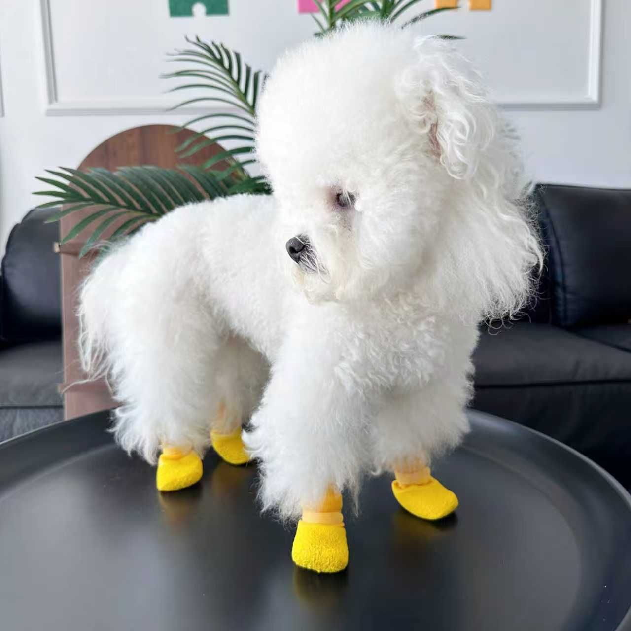 Dog Shoes Waterproof Non Slip PVC Breathable Pink wrinkled shoes L large size comes with 4 straps【 4-8kg 】