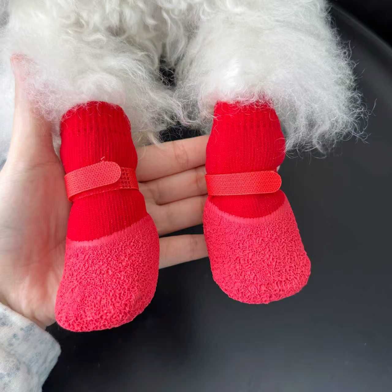 Dog Shoes Waterproof Non Slip PVC Breathable Yellow wrinkled shoes S small size comes with 4 straps [within 1.5kg]