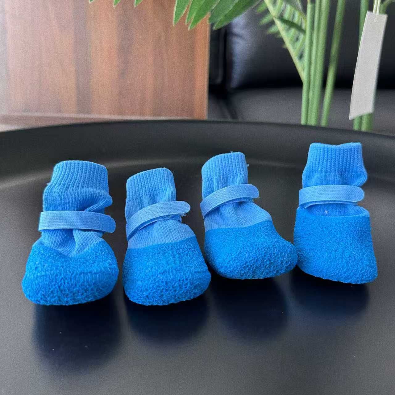 Dog Shoes Waterproof Non Slip PVC Breathable Yellow wrinkled shoes S small size comes with 4 straps [within 1.5kg]