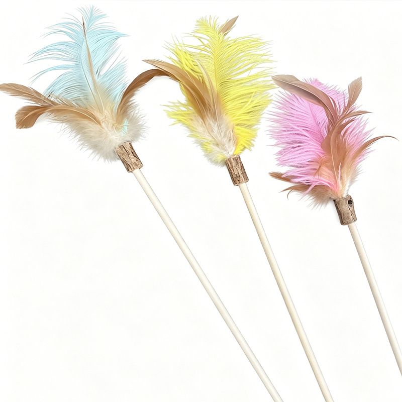 Shengyu Wooden Cat Teaser Wand with Feather and Bell Yellow