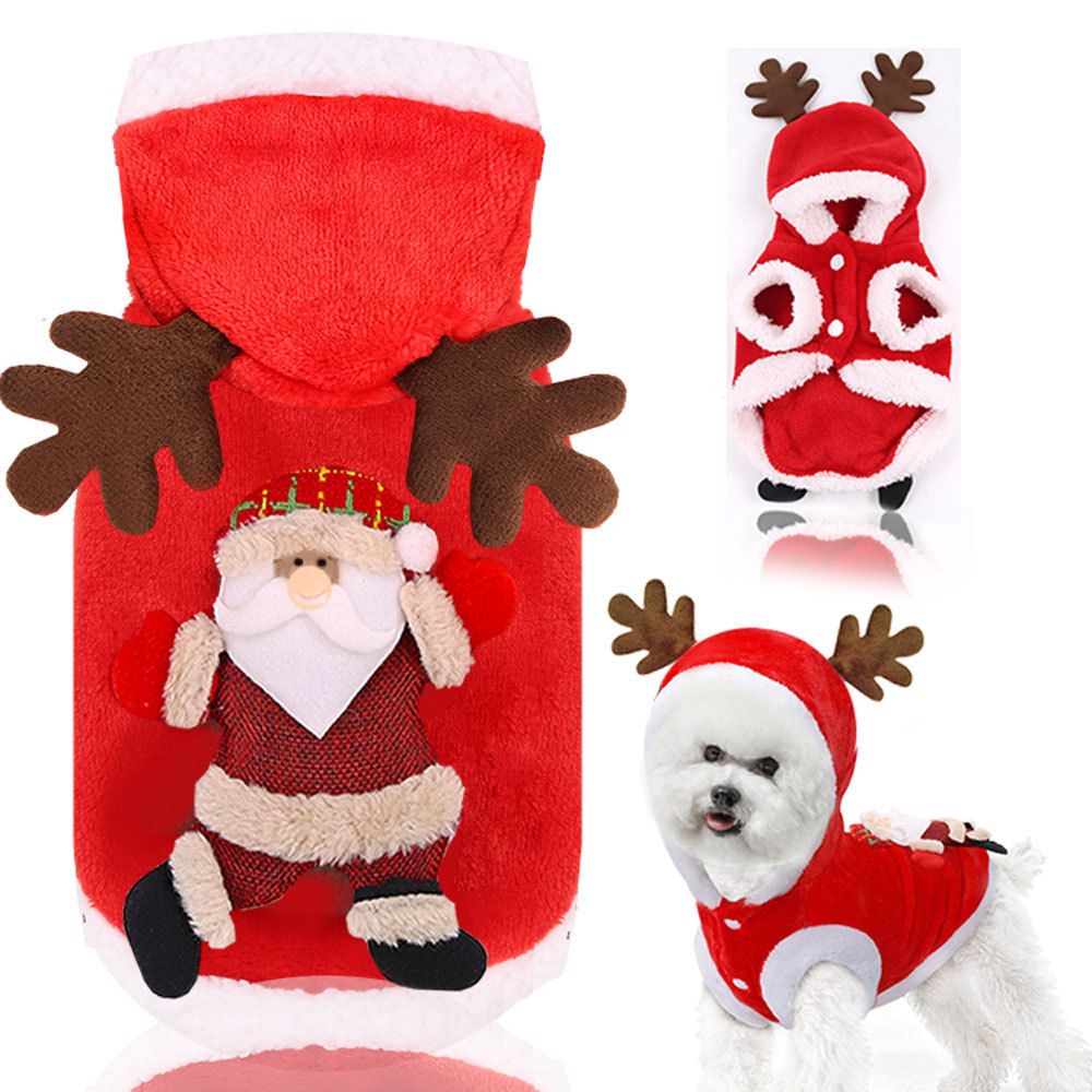 Pet Christmas Reindeer Costume Fleece (Sticky Tree) Two-Legged Flannel Antler with Cap XS Chest 30cm Back Length 20cm