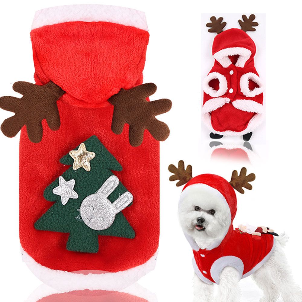 Pet Christmas Reindeer Costume Fleece (Sticky Tree) Two-Legged Flannel Antler with Cap M, Chest 40cm, Back Length 30cm