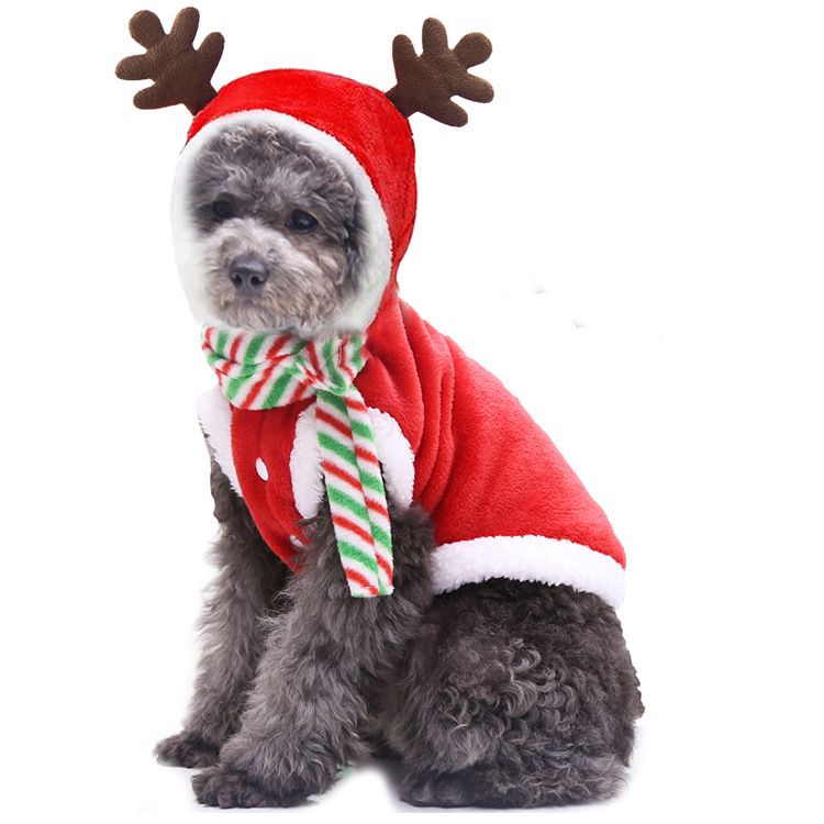 Pet Christmas Reindeer Costume Fleece (Sticky Tree) Two-Legged Flannel Antler with Cap 2XL Chest: 55cm, Back Length: 45cm
