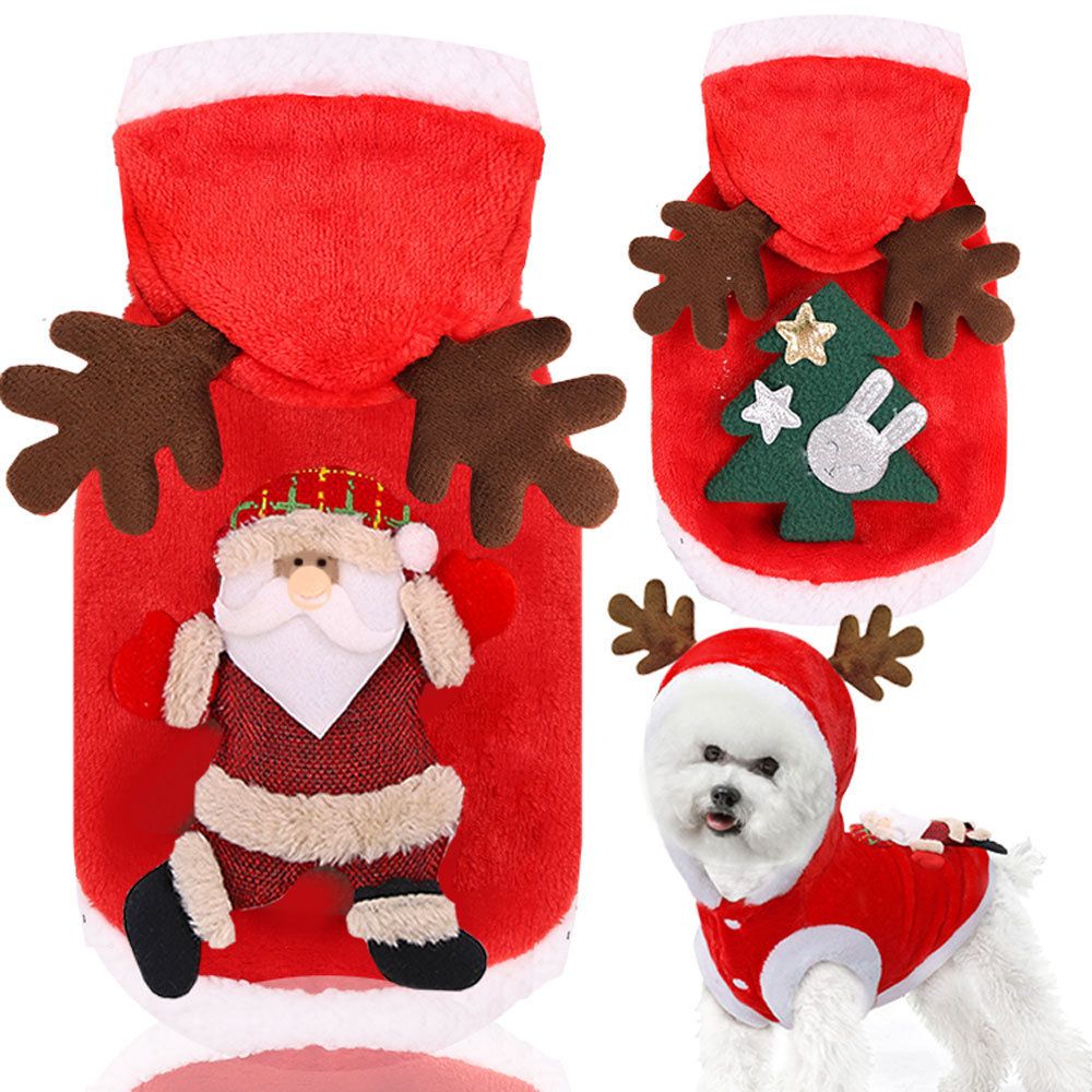 Pet Christmas Reindeer Costume Fleece (Sticky Tree) Two-Legged Flannel Antler with Cap 2XL Chest: 55cm, Back Length: 45cm
