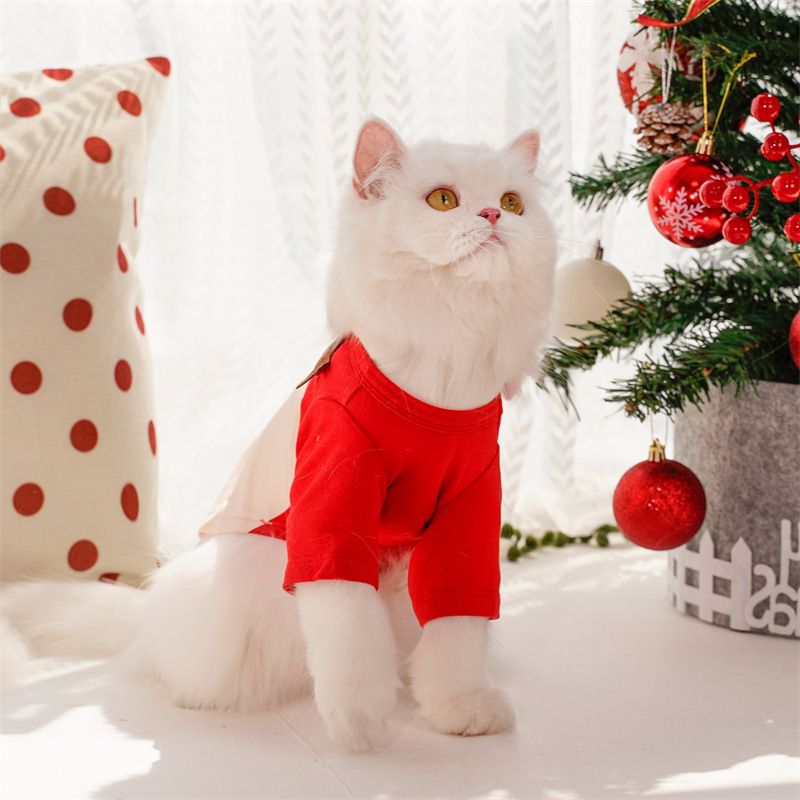 Pet Christmas Dog Clothes Polyester Christmas striped t-shirt overalls L (Chest 45cm, Recommended Weight 3.5-4.5kg)