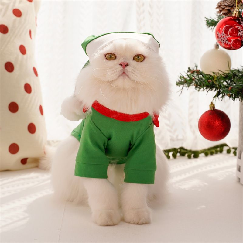 Pet Christmas Dog Clothes Polyester Christmas striped t-shirt overalls XXL (Chest 55cm, Recommended Weight 12-15 jin)