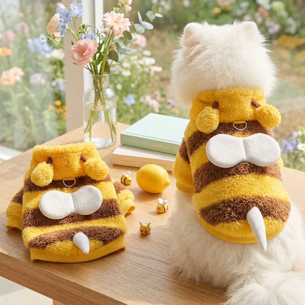 AMOOR Cute Bee Dog Hoodie Leash Wing Bee Four-Legged Dress