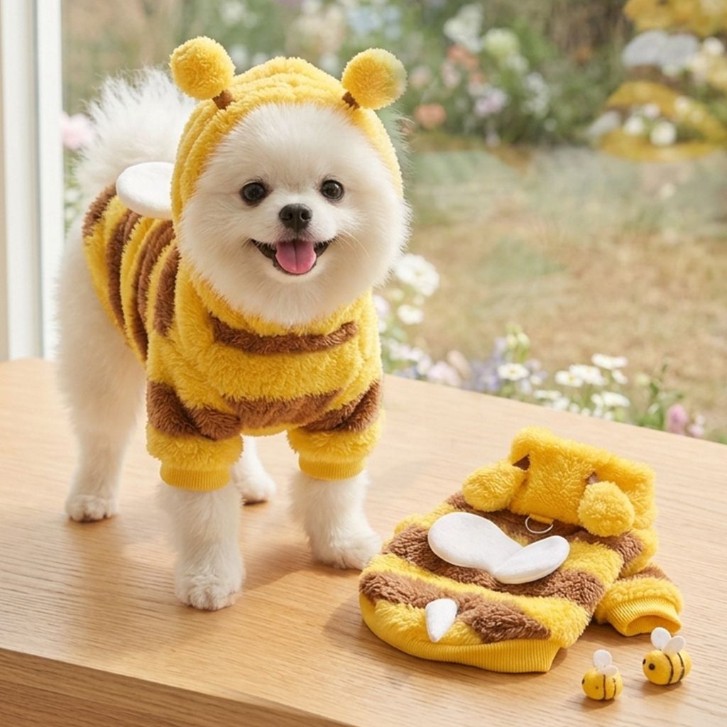 AMOOR Cute Bee Dog Hoodie Leash Wing Bee Four-Legged Dress