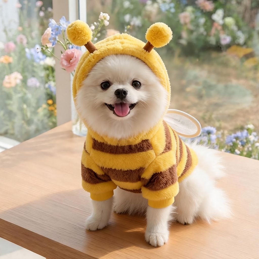 AMOOR Cute Bee Dog Hoodie Leash Wing Bee Four-Legged Dress XL