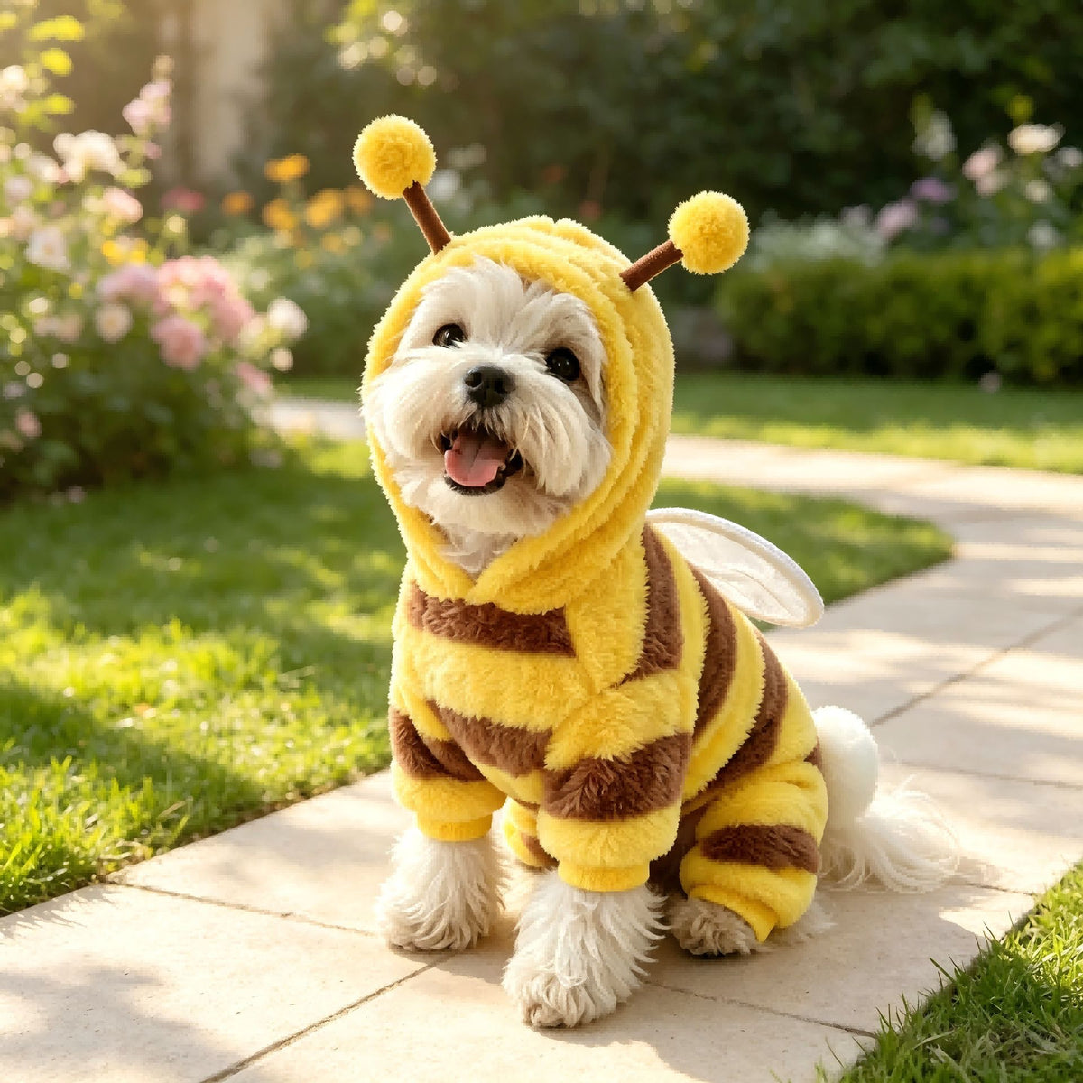 AMOOR Cute Bee Dog Hoodie Leash Wing Bee Four-Legged Dress XXL