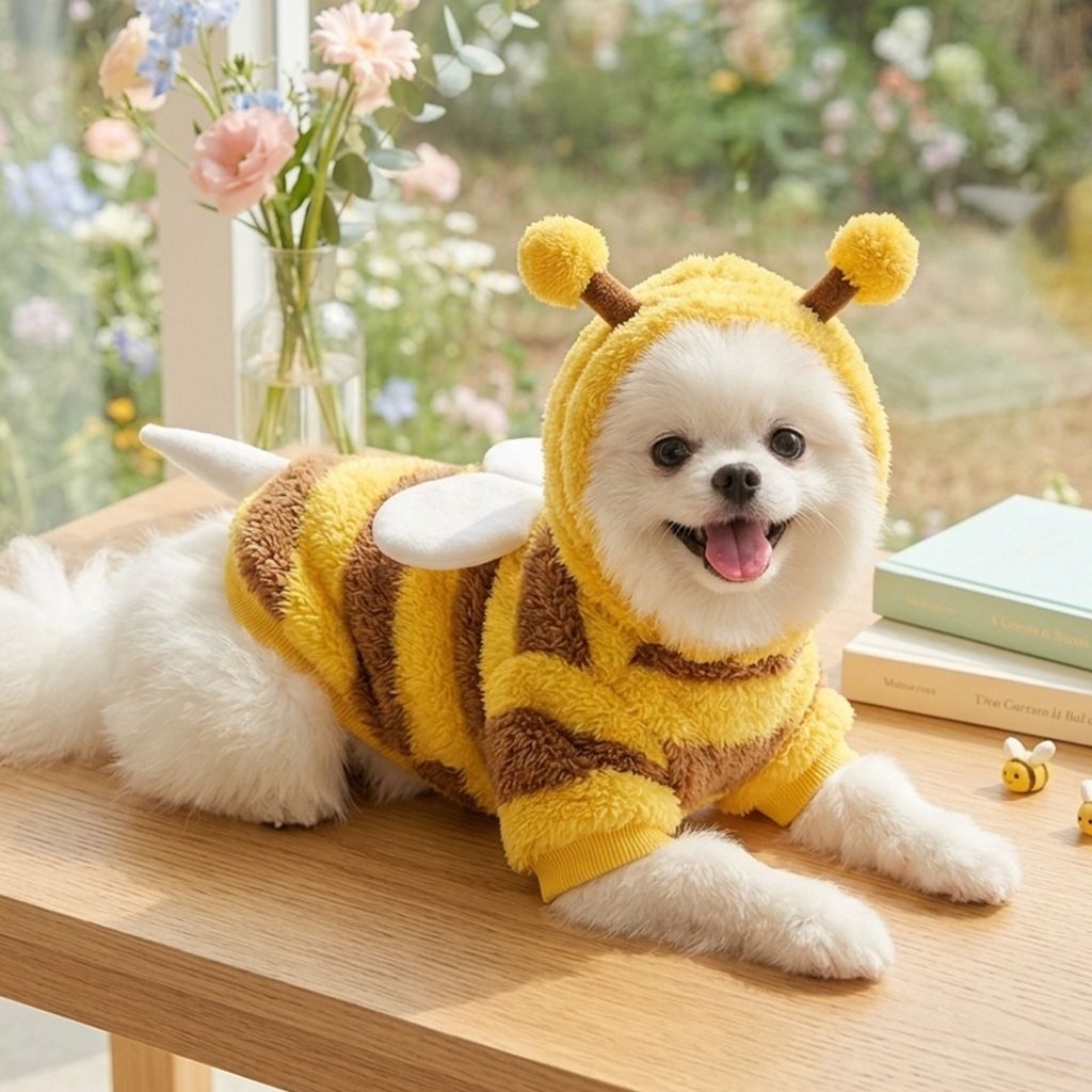 AMOOR Cute Bee Dog Hoodie Leash Wing Bee Four-Legged Dress XXL