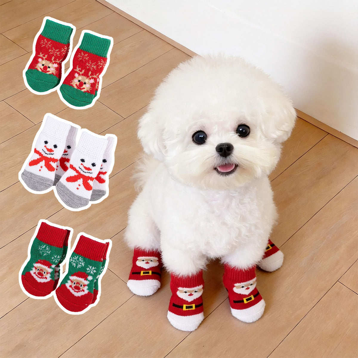AMOOR Dog Christmas Socks Snowman Santa Claus
