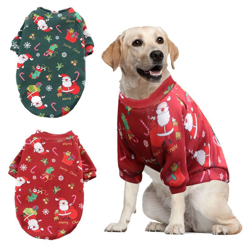 Pet Sweatshirt Christmas Print Fleece Lined Dog Cat Two-legged composite velvet burgundy bottom old man 3XL (chest circumference 68 back length 42)