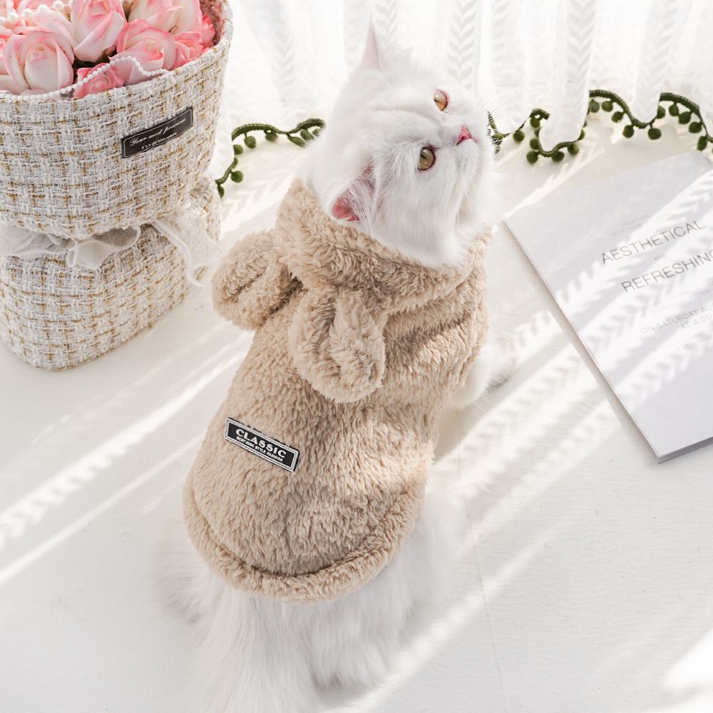 Cat Hoodie Rabbit Ear Fleece Light Brown Bunny Ear Fleece Hoodie 3XL (Chest 64cm, Back Length 45cm)
