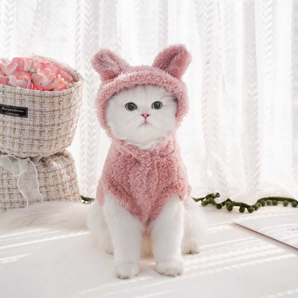 Cat Hoodie Rabbit Ear Fleece Light Brown Bunny Ear Fleece Hoodie 3XL (Chest 64cm, Back Length 45cm)