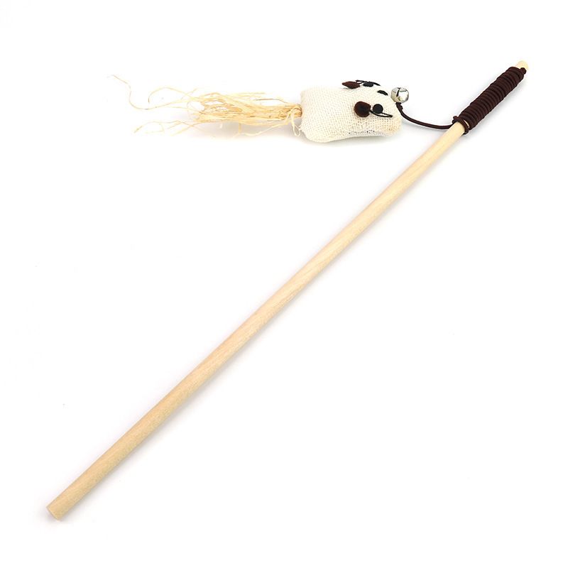 Wooden Cat Teaser Stick Water Drop Pet Feather Mouse Wooden pole xiaohaibao As shown in the figure