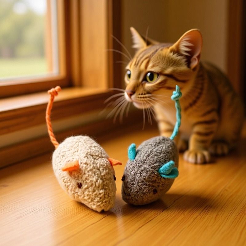 Catnip Plush Mouse Pet Toy for Cats Herbal rat (grey body and rose red tail)