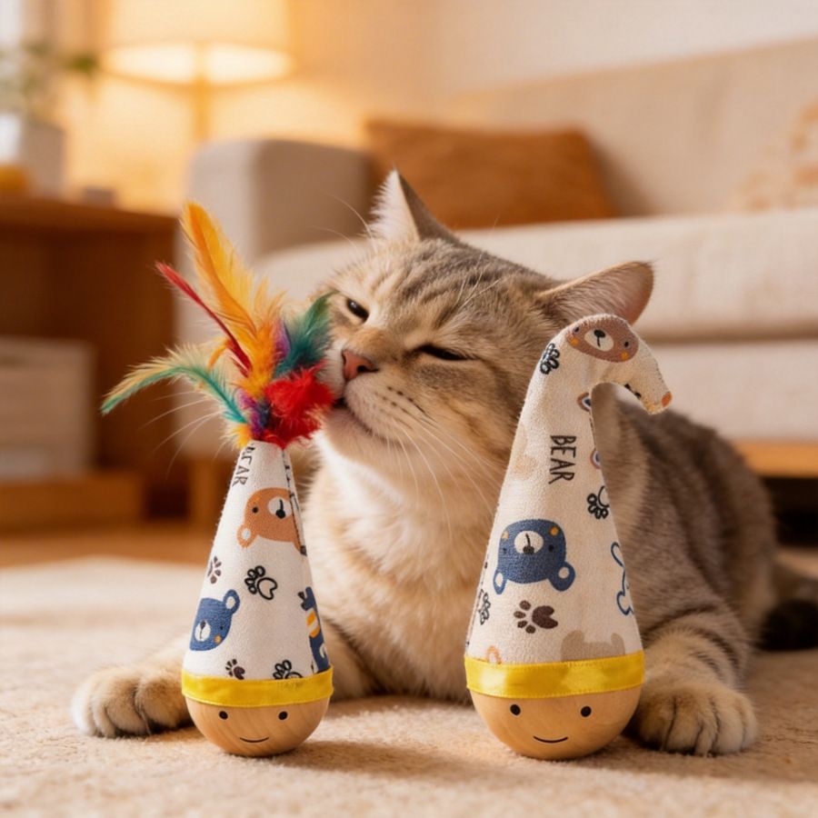 Cat Toy Roly Poly Cartoon Feather Harry Kennel (feather style + twist style tumbler) two-piece set