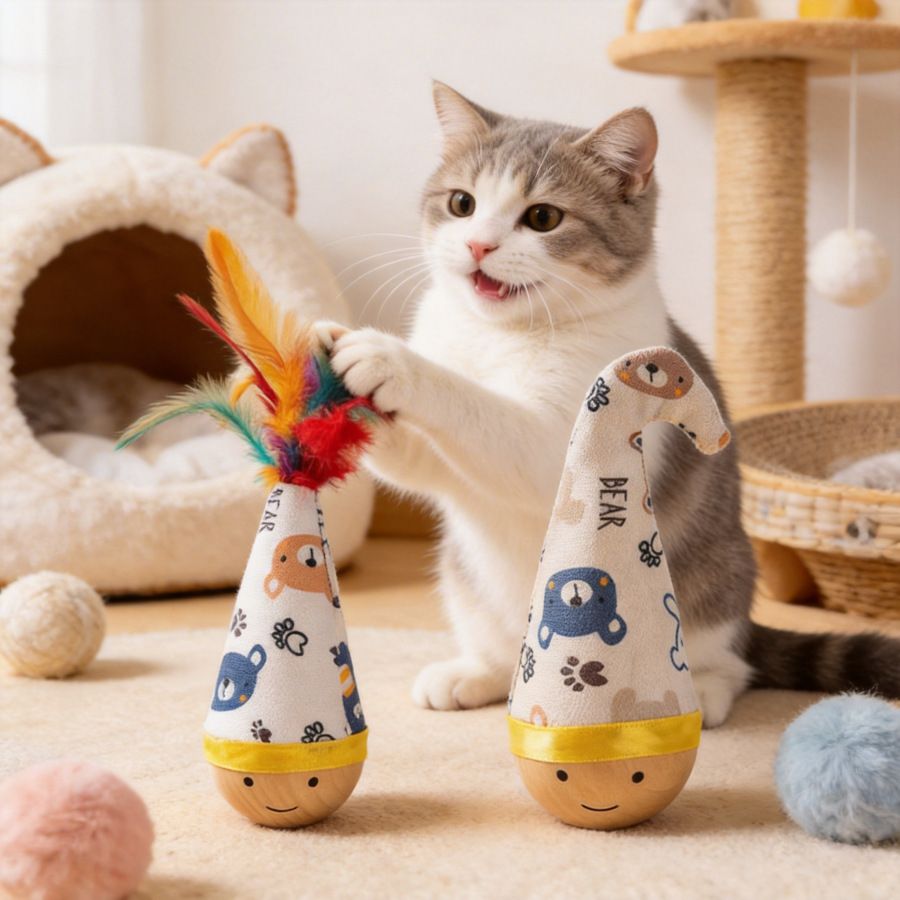 Cat Toy Roly Poly Cartoon Feather Harry Kennel (feather style + twist style tumbler) two-piece set