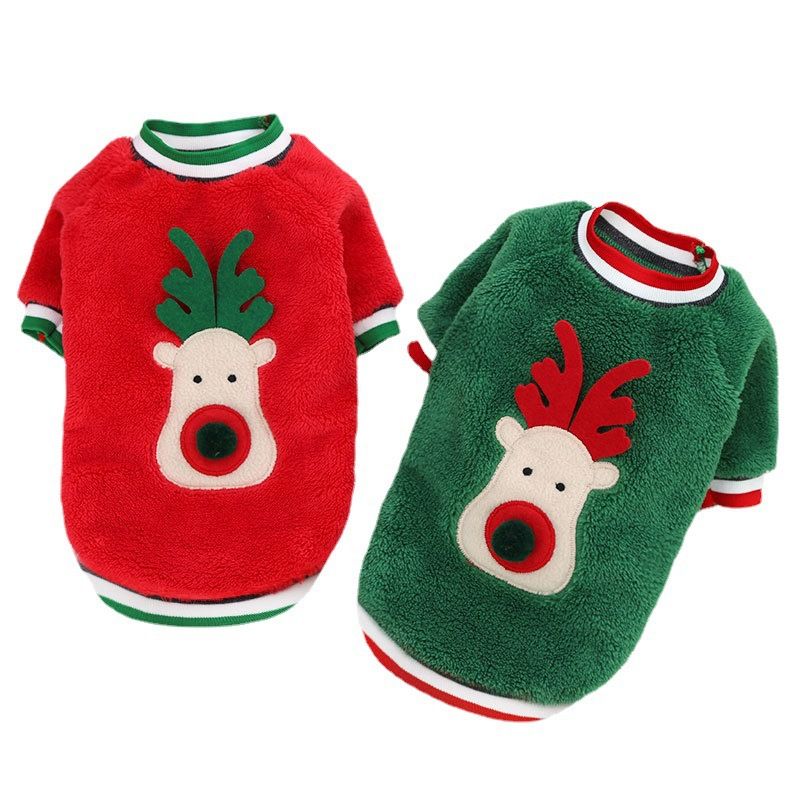 Dog Christmas Clothes Pet Wear Fleece Deer 249 Two-legged Red Plush Deer Face L (Chest 45, Back Length 35 cm)