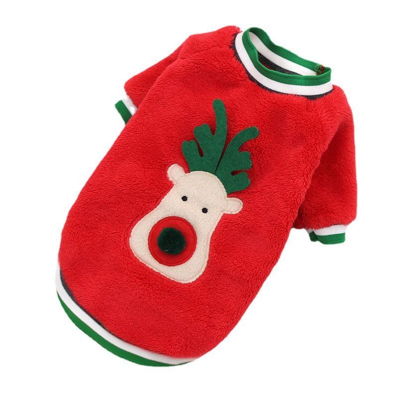 Dog Christmas Clothes Pet Wear Fleece Deer 249 Two-legged Red Plush Deer Face L (Chest 45, Back Length 35 cm)