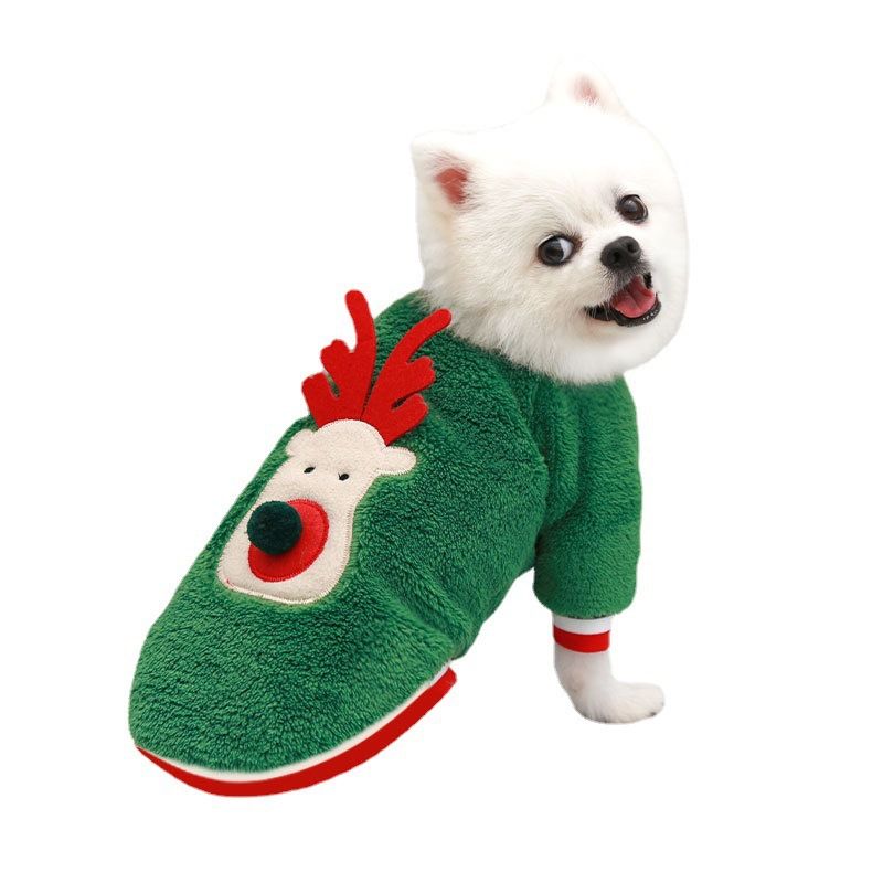 Dog Christmas Clothes Pet Wear Fleece Deer 249 Two-legged Red Plush Deer Face XL (Chest 50, Back Length 40 cm)