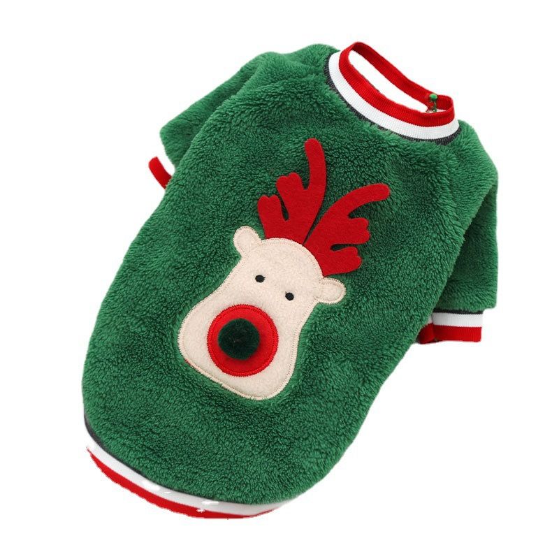 Dog Christmas Clothes Pet Wear Fleece Deer 249 Two-legged Green Plush Deer Face L (Chest 45, Back Length 35 cm)