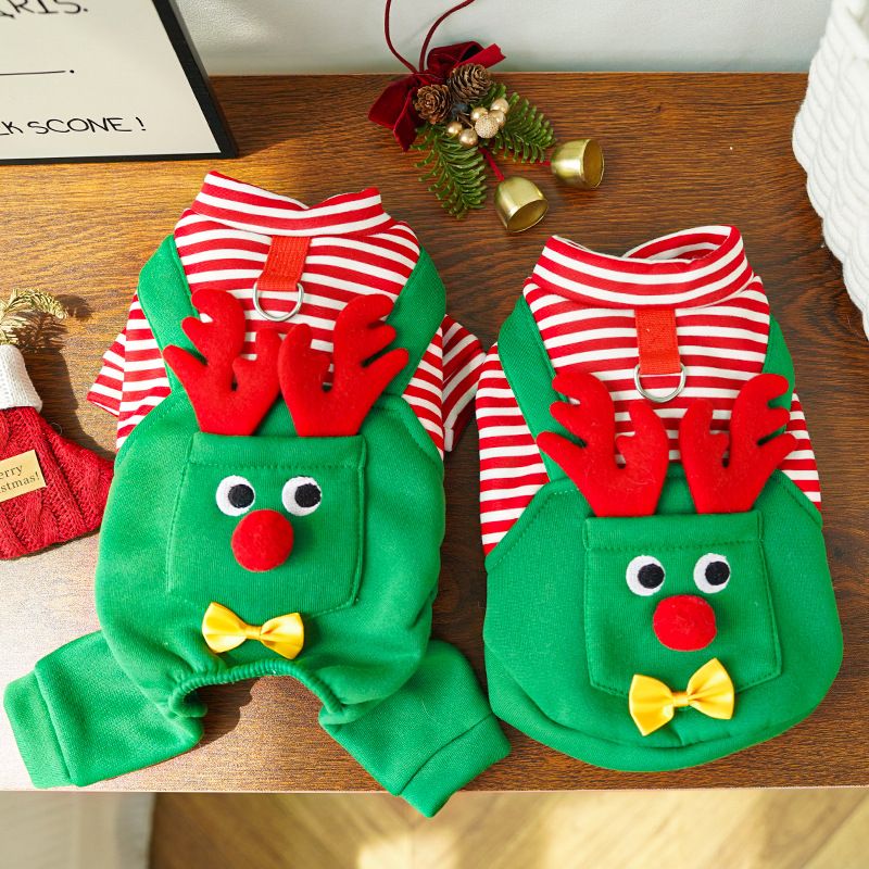 Pet Dog Clothes Christmas Reindeer 4 Leg Vest Polyester 501 Four-Strap Reindeer XL (Chest 50, Back Length 39cm, 11-15 jin)