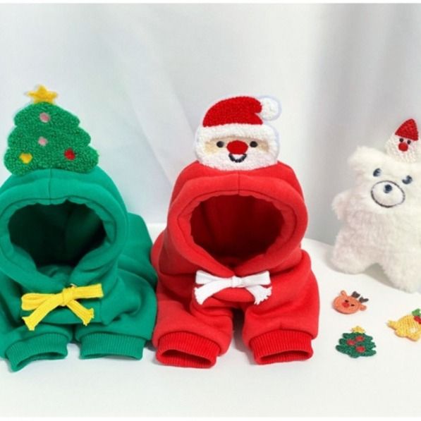 Pet Christmas Hoodie for Dogs Cats Polyester 314A Drawstring Christmas Sweatshirt Red Santa S (Chest 41cm, for pets up to 6 jin)