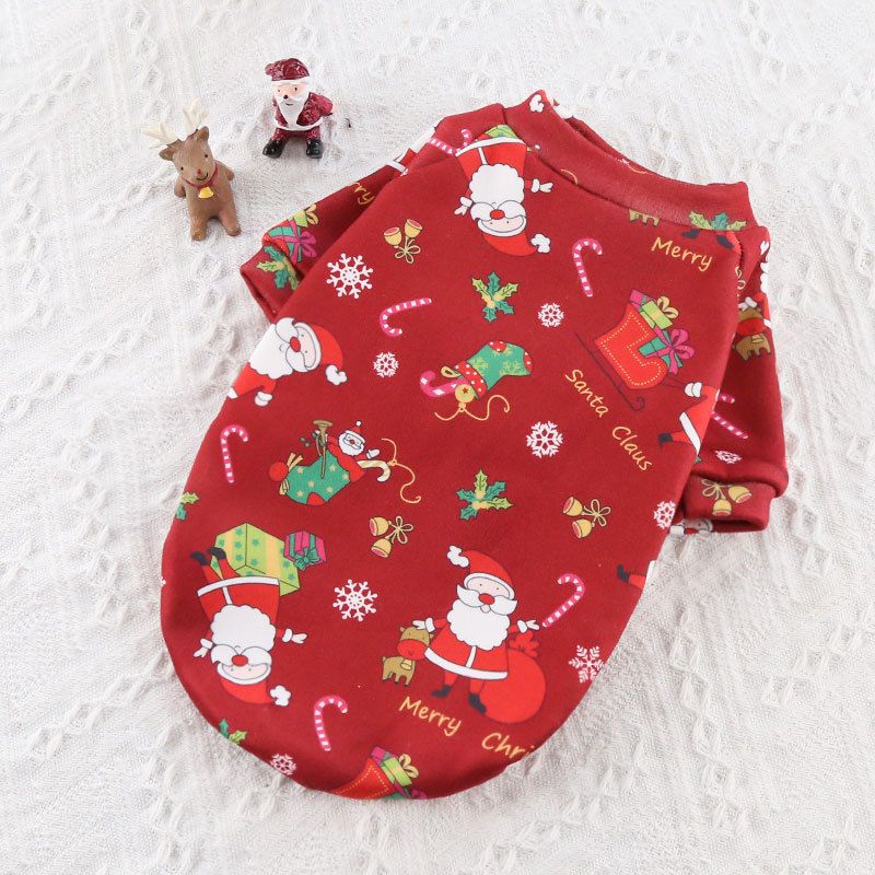 Christmas Pet Clothes Dog Cat Winter Cotton (Anhui hair) two legs composite Velvet wine red background old man 3XL