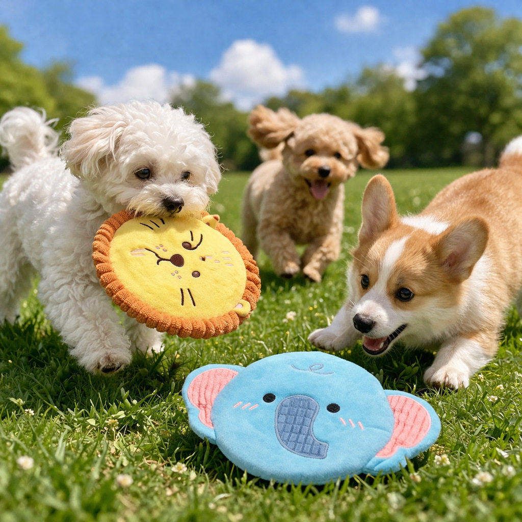 AMOOR Dog Toy Plush Squeaky Frisbee Puppy Training Donut [22*22*4] 107g