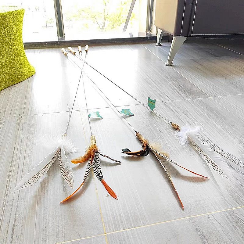 CHIYOOSU Cat Teaser Wand with Feather Bell Indian big mouth monster extended pole three sections telescopic