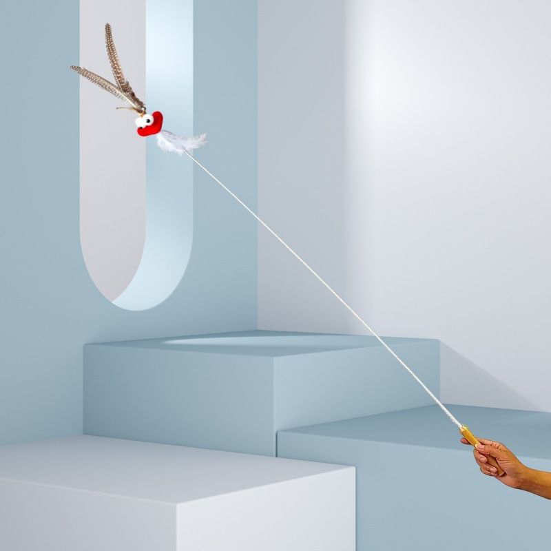CHIYOOSU Cat Teaser Wand with Feather Bell Indian big mouth monster extended pole (non-extendable)
