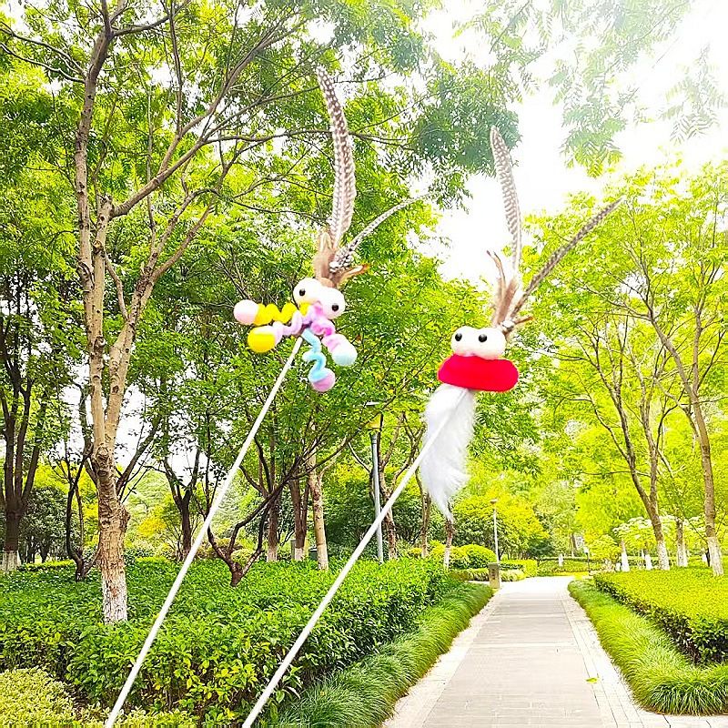 CHIYOOSU Cat Teaser Wand with Feather Bell White extended duster with chicken tail flower design (non-extendable)