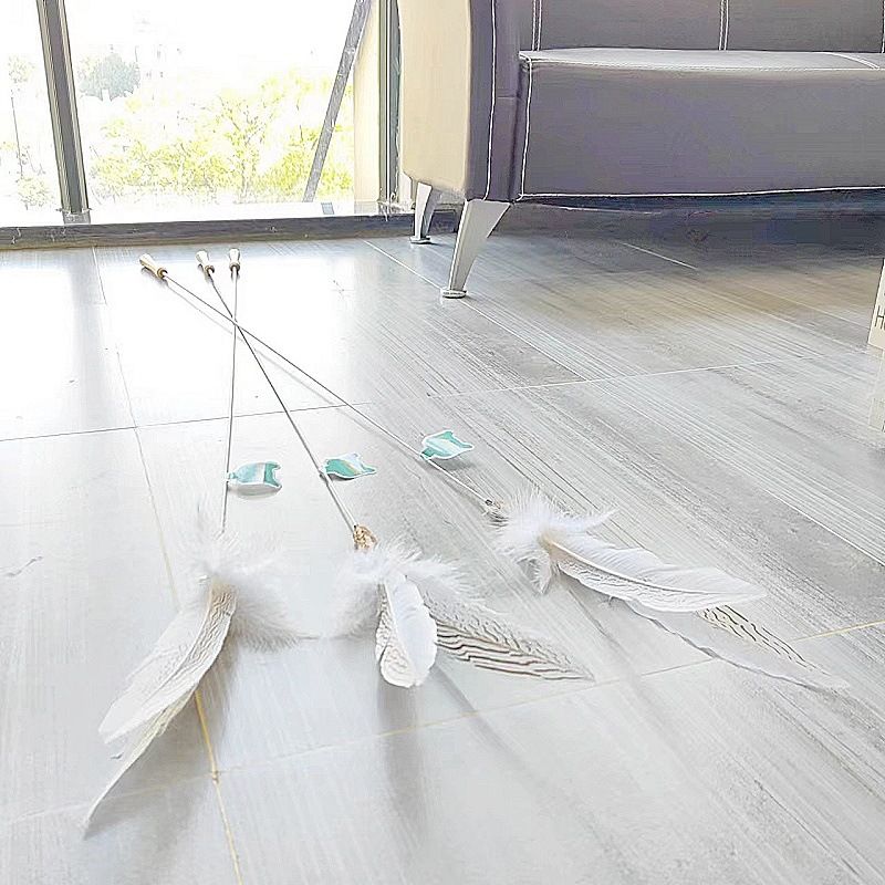 CHIYOOSU Cat Teaser Wand with Feather Bell Silver sword feather extended pole (non-extendable)