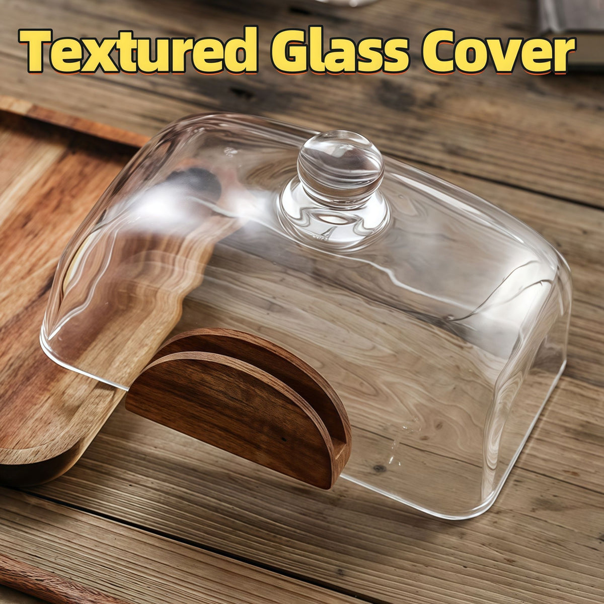 Wooden Butter Dish with Glass Lid, Rustic Butter Keeper with Cover for Countertop, Cheese & Bread Serving Tray