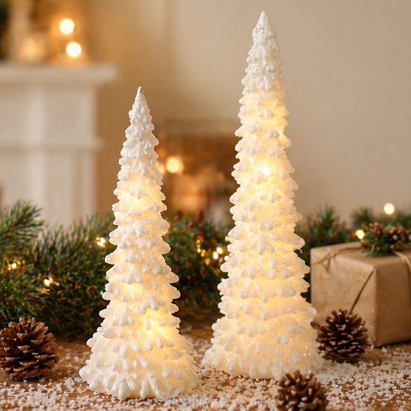 Illuminated Christmas Tree Decoration Mini LED Night Light Resin Desktop Ornament for Holiday Home Decor and Festive Tabletop Ambiance (L)