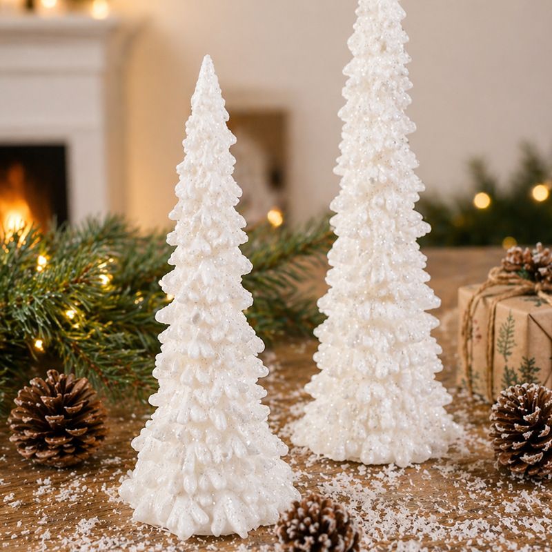 Illuminated Christmas Tree Decoration Mini LED Night Light Resin Desktop Ornament for Holiday Home Decor and Festive Tabletop Ambiance (L)