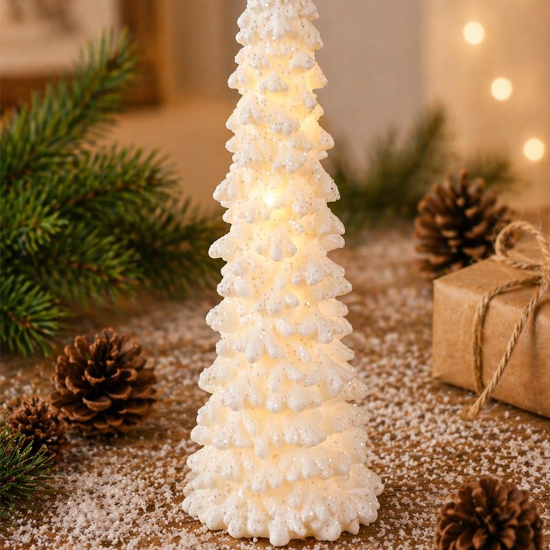 Illuminated Christmas Tree Decoration Mini LED Night Light Resin Desktop Ornament for Holiday Home Decor and Festive Tabletop Ambiance (S)